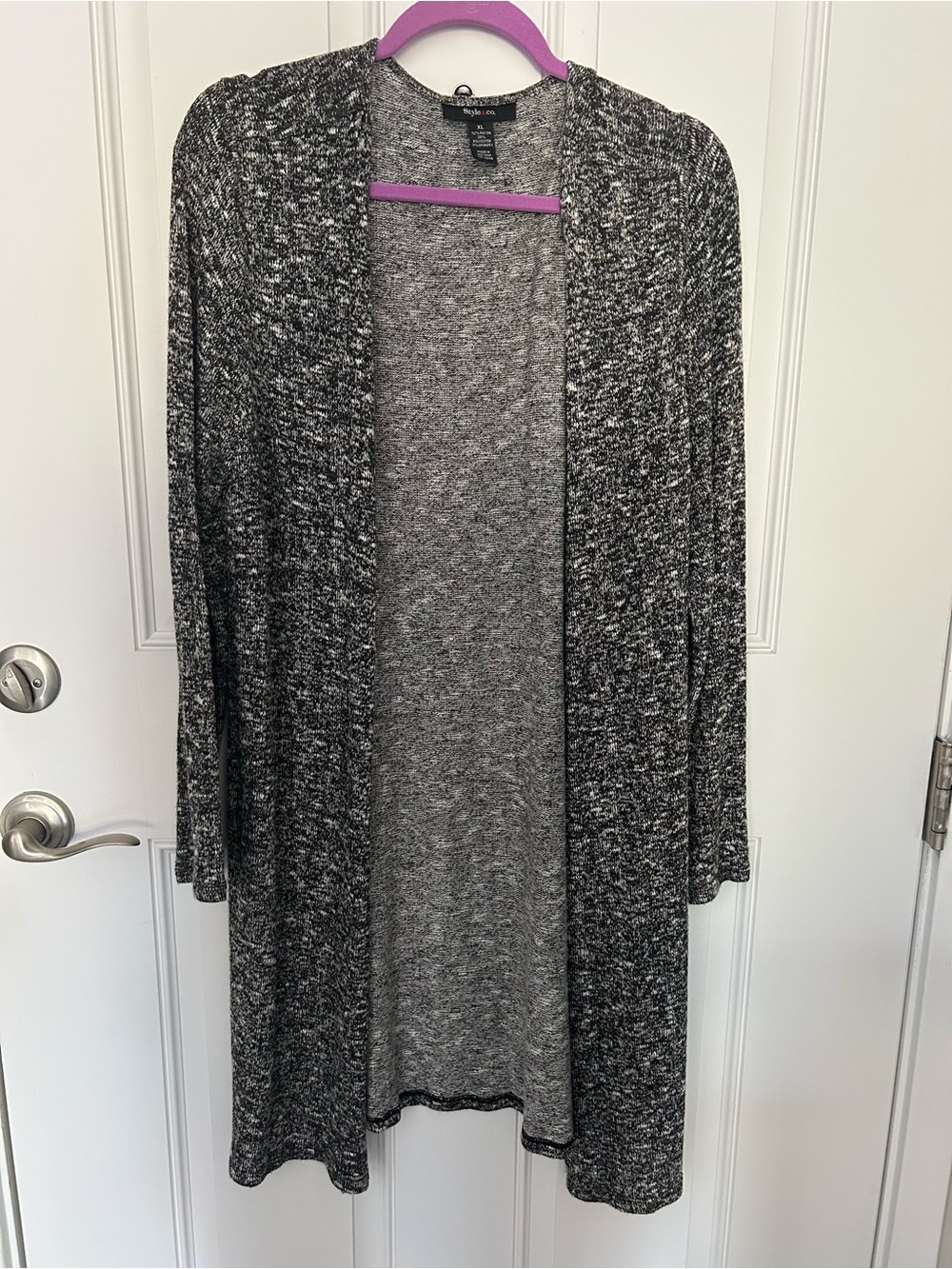 Style&Co Duster Open-Front Marled Cardigan - Black & Gray
